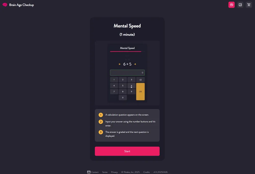 Brain Age Checkup Mental Speed Game