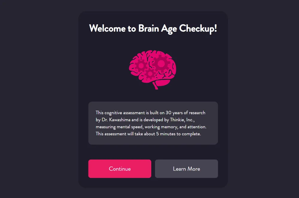 Brain Age Checkup Welcome View